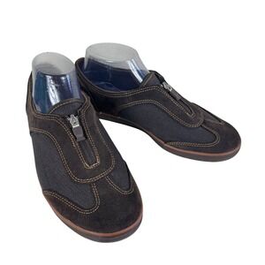 Grasshoppers Brown Suede & Mesh Slip‎ On Zip Up Comfort Flat Shoes Women's 8W